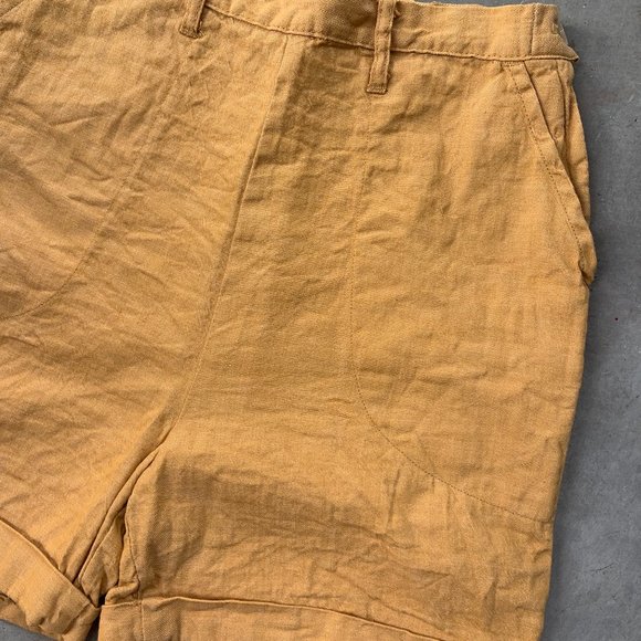 Mustard Yellow Linen High Waisted Bermuda Short High Rise Linen short - Picture 2 of 6